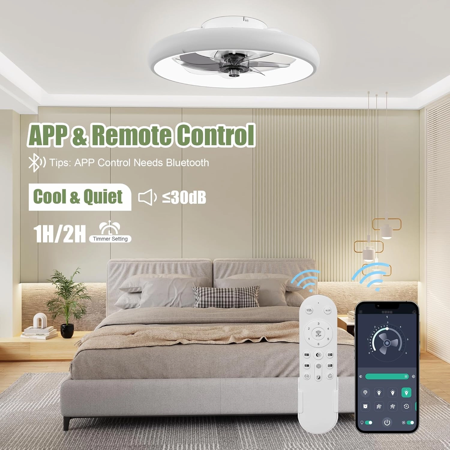 Ceiling Fans with Lights and Remote, Low Profile Ceiling Fan with Lights, 20'' Flush Mount Ceiling Fan, Stepless Color Temperature, 6 Speeds, Modern Smart Ceiling Fan for Bedroom/Living Room/Kitchen