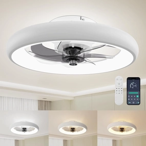 Ceiling Fans with Lights and Remote, Low Profile Ceiling Fan with Lights, 20'' Flush Mount Ceiling Fan, Stepless Color Temperature, 6 Speeds, Modern Smart Ceiling Fan for Bedroom/Living Room/Kitchen App-controlled remote fan for convenience