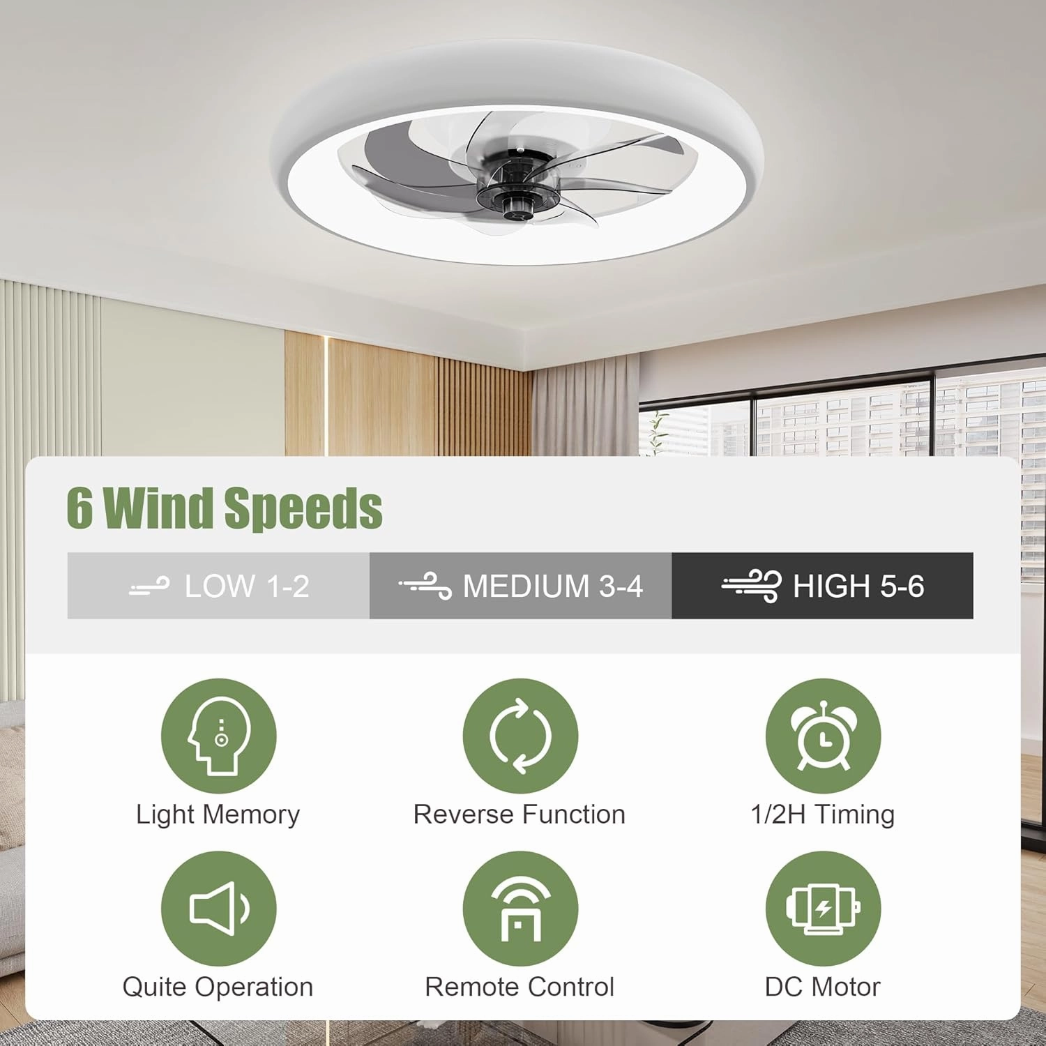 Ceiling Fans with Lights and Remote, Low Profile Ceiling Fan with Lights, 20'' Flush Mount Ceiling Fan, Stepless Color Temperature, 6 Speeds, Modern Smart Ceiling Fan for Bedroom/Living Room/Kitchen