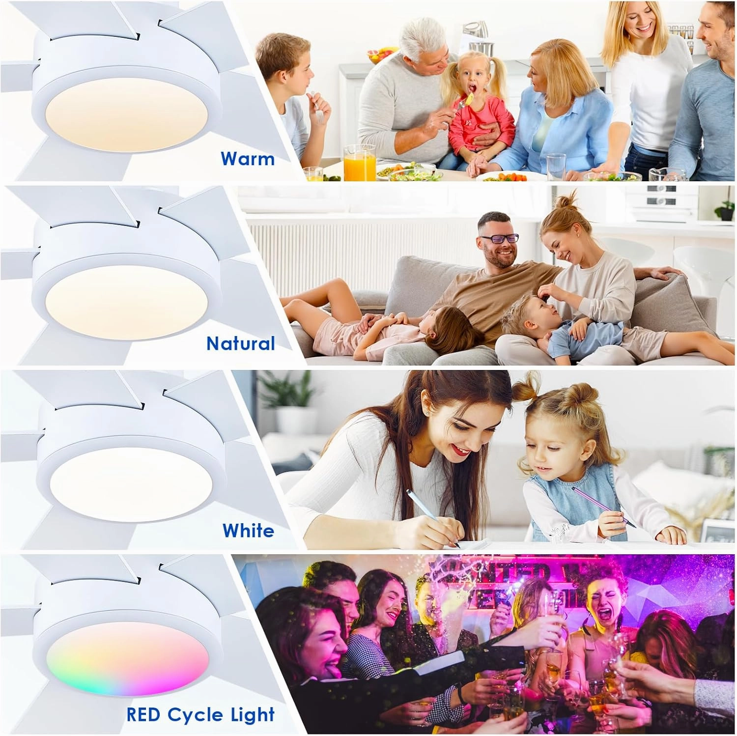 Ceiling Fans with RGB LED Lights, Modern Low Profile Ceiling Fan with Light and Remote Control,5 Dual-Sided Blades,Reversible DC Motor, 40" White RGB Flush Mount Ceiling Fan Lights for Bedroom kidroom