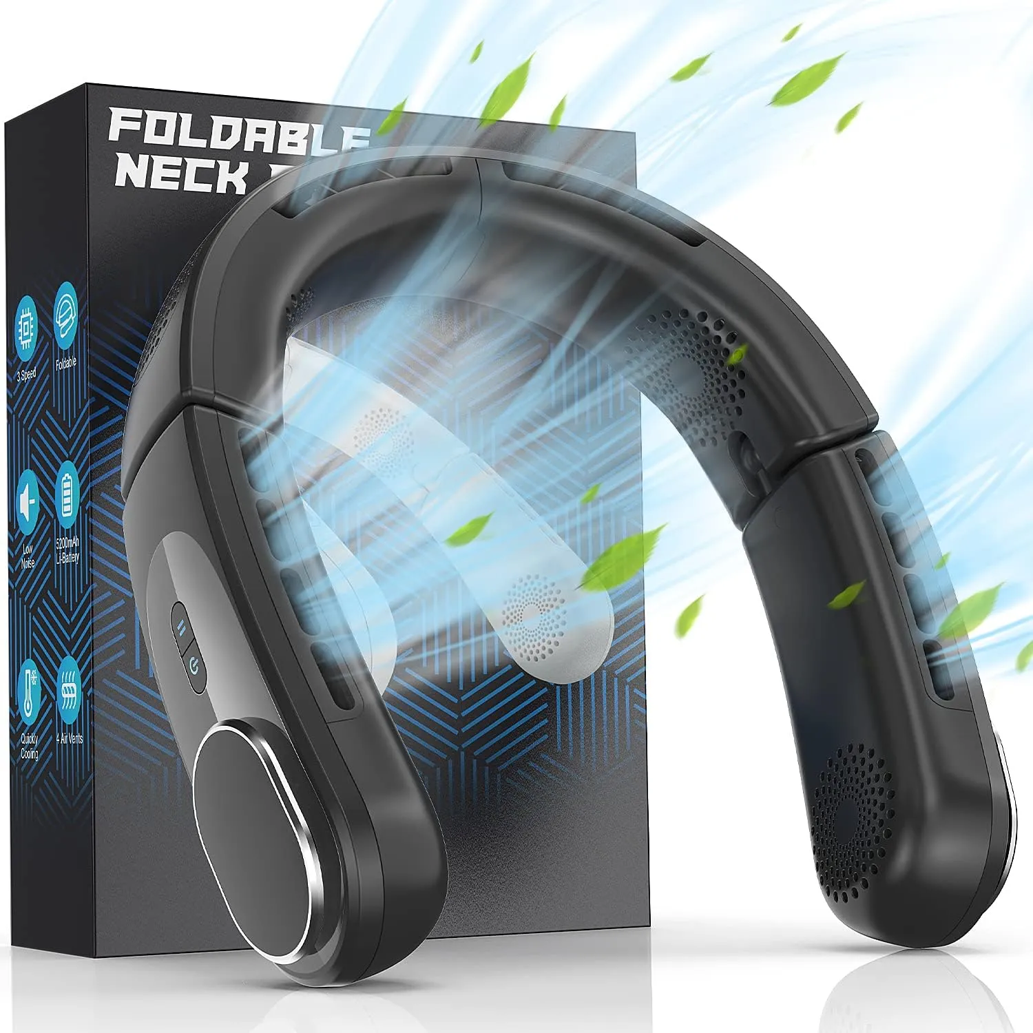 ChillGo Neck Fan - 4 Turbo Foldable Portable Fans - Personal Bladeless Fan 5200mAh with Strong Airflow, Neck Fans that Blow Cold Air with 4 Vent Small Mini Fans Wearable Cooling Fan for Travel Outdoor Small bladeless fan for quiet cooling