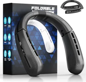 ChillGo Portable Neck Fan - 8400 RPM Enlarged Turbo Airflow - 5200mAh Personal Rechargeable Cooling Wearable Fan - Max 16H, 4 Speeds, Foldable, LED Display - Great Gifts for Men Women - 2nd Gen Black Neck fan for hands-free comfort