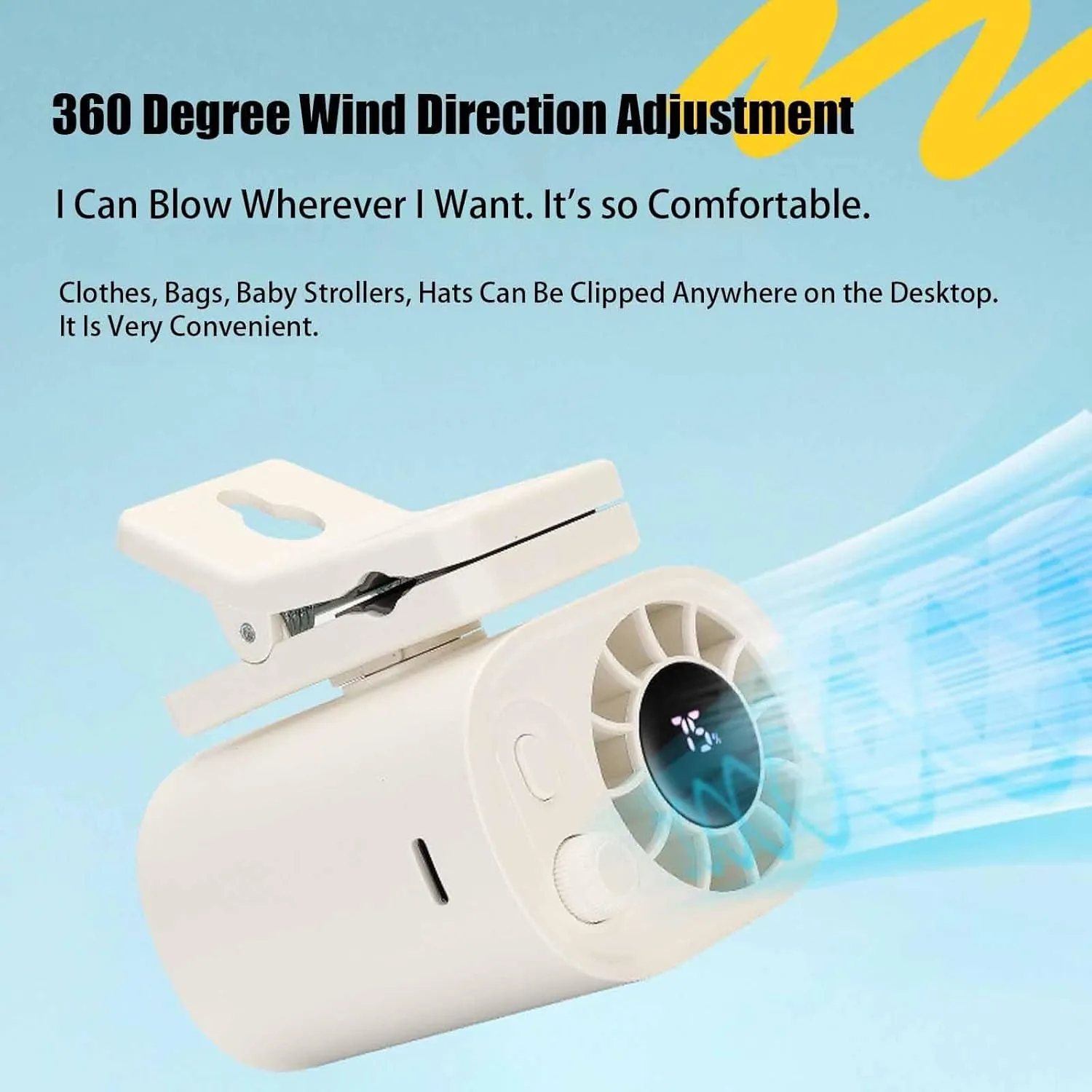 Chubbybreeze Car Clip on Fan with LED Display  360 Rotation, 100 Speeds, Clip on Fan, Suitable for Various Occasions and Can Be Clipped Anywhere (White)