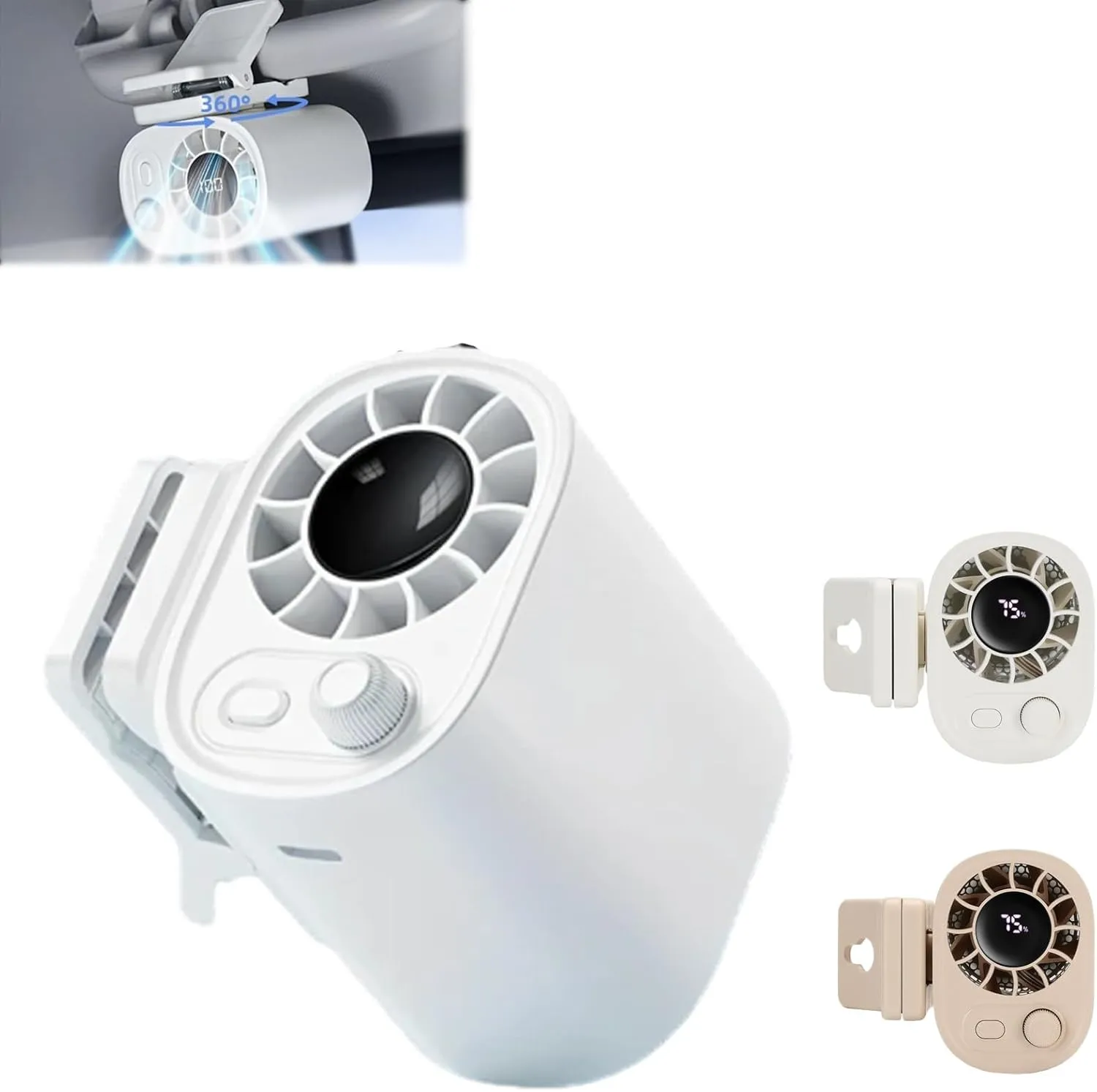 Chubbybreeze Car Clip on Fan with LED Display  360 Rotation, 100 Speeds, Clip on Fan, Suitable for Various Occasions and Can Be Clipped Anywhere (White) 360-degree rotating fan for home use