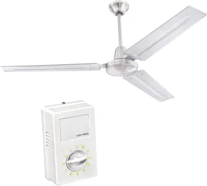 Ciata Garage Ceiling Fan, Shop Ceiling Fan, Commercial Ceiling Fan, Industrial 56 Inch Three Blade Indoor Ceiling Fan, with Brushed Nickel Steel Blades in Brushed Nickel Fan with safety blade design