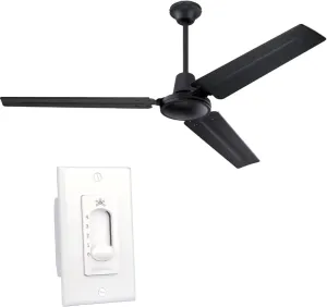 Ciata Industrial 56 Inch Three Blade Indoor Ceiling Fan, Black Steel Blades in Black Finish Fan with safety blade design