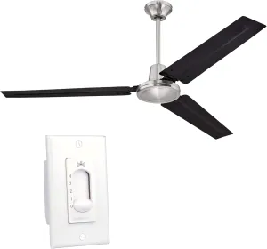 Ciata Industrial 56 Inch Three Blade Indoor Ceiling Fan, Black Steel Blades in Brushed Nickel Finish Fan with safety blade design