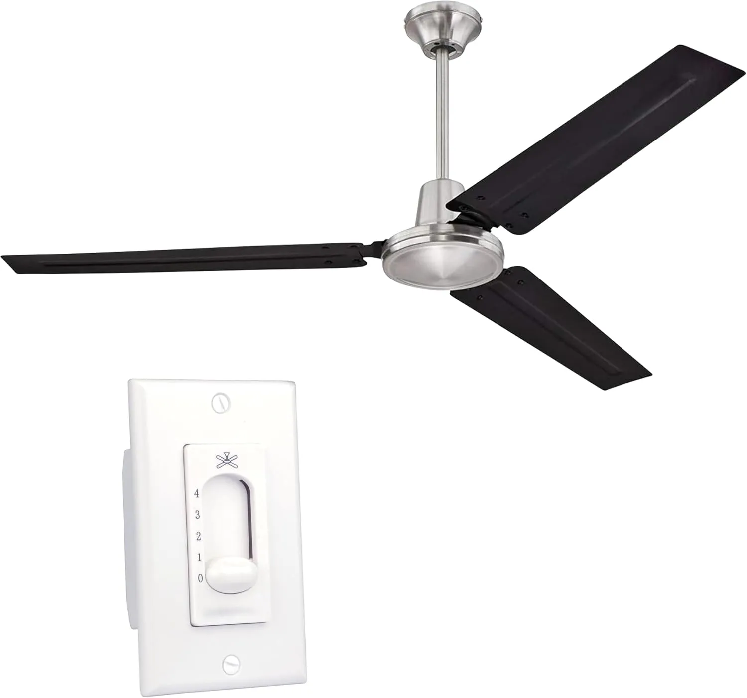 Ciata Industrial 56 Inch Three Blade Indoor Ceiling Fan, Black Steel Blades in Brushed Nickel Finish Fan with safety blade design