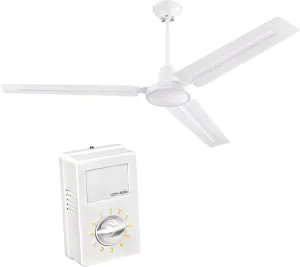 Ciata Industrial 56 Inch Three Blade Indoor Ceiling Fan, White Steel Blades in White Finish Fan with safety blade design