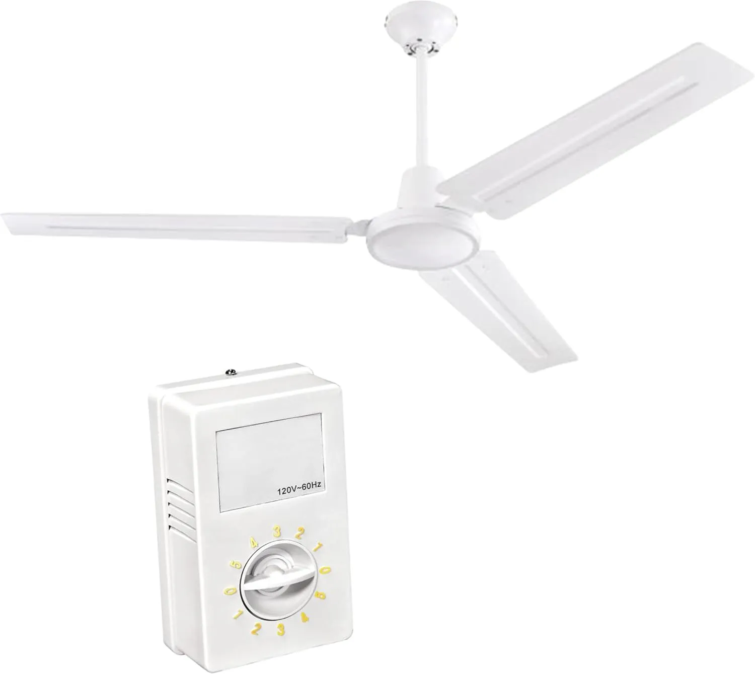 Ciata Industrial 56 Inch Three Blade Indoor Ceiling Fan, White Steel Blades in White Finish Fan with safety blade design