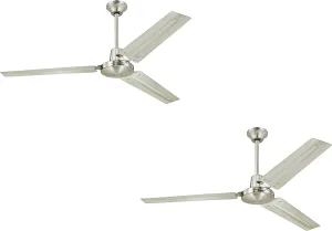 Ciata Lighting Garage Ceiling Fan, Shop Ceiling Fan, Commercial Ceiling Fan, Industrial 56-Inch Three-Blade Ceiling Fan with Ball Hanger Installation System, Brushed Nickel - 2 Pack Fan with safety blade design