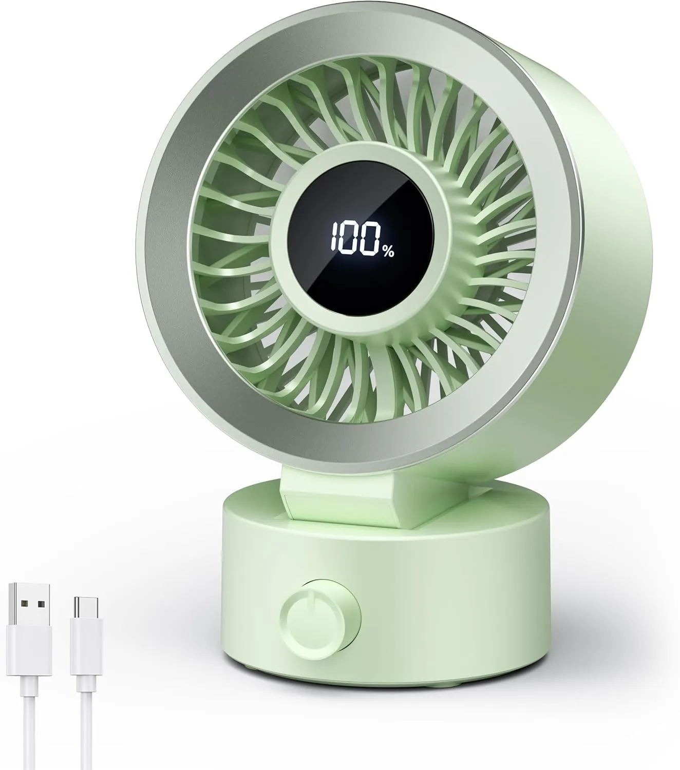 CIVPOWER Desk Fan Small Quiet: Table Fan Rechargeable with 1200mAh Battery & USB Powered, Portable for Office Bedroom Home Desktop, Digital Display, 30 Tilt Adjustable, 100 Speeds, Light Green Desktop fan with humidification feature