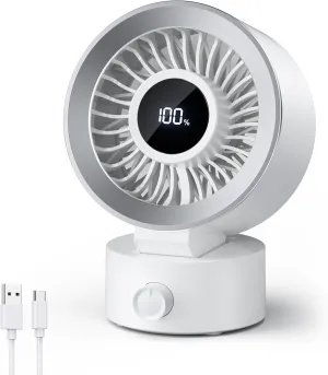 CIVPOWER Desk Fan Small Quiet: Table Fan Rechargeable with 1200mAh Battery & USB Powered, Portable for Office Bedroom Home Desktop, Digital Display, 30 Tilt Adjustable, 100 Speeds, White Desktop fan with humidification feature