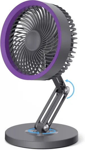 CIVPOWER Desk fan: Small Quiet Table Fan with Metal Stand - 3 Speed 180 Foldable 360 Rotating Adjustable Portable Design - 2000mAh Rechargeable Battery for Bedroom Home Dorm Office Outdoor Gray 360-degree rotating fan for home use