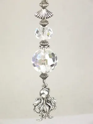 Clear Faceted Glass and Small Silvery Octopus Ceiling Fan Pull Chain Octopus-shaped decorative fan
