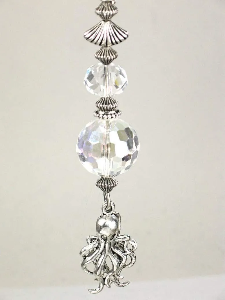 Clear Faceted Glass and Small Silvery Octopus Ceiling Fan Pull Chain Octopus-shaped decorative fan
