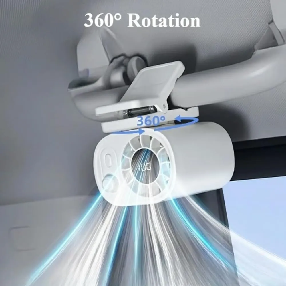 Clip on Car Fan with LED Display for Front/Rear Seat, Portable Quiet Mini Personal Cooling Sun Visor Fan for Vehicle, 360 Rotation,100 Speeds Adjustable,USB Rechargeable,Battery Operated(Beige)