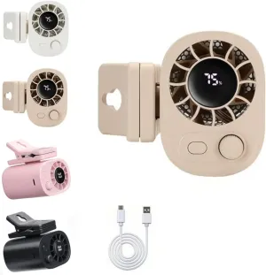Clip on Car Fan with LED Display for Front/Rear Seat, Portable Quiet Mini Personal Cooling Sun Visor Fan for Vehicle, 360 Rotation,100 Speeds Adjustable,USB Rechargeable,Battery Operated(Beige) 360-degree rotating fan for home use