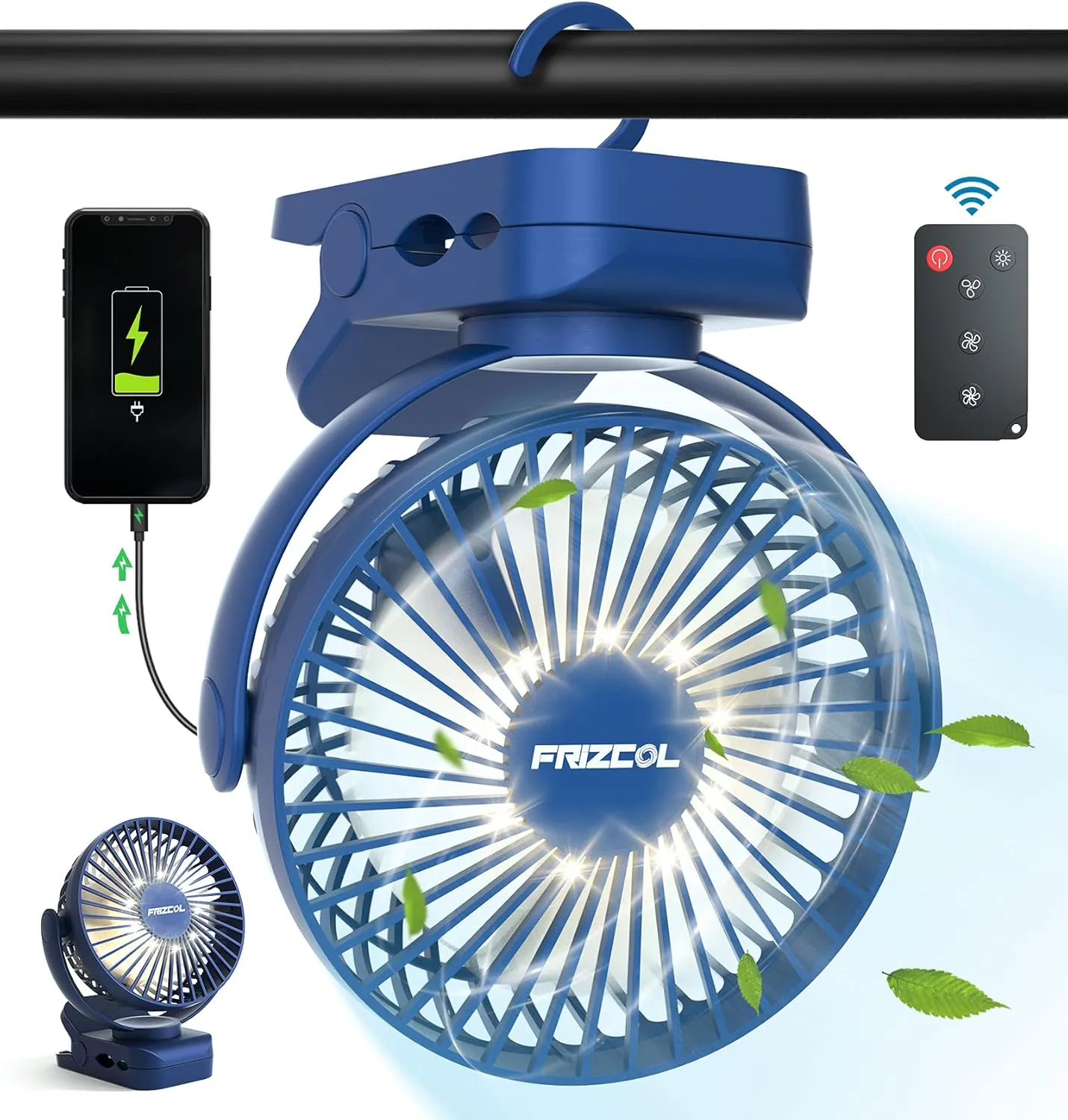 Clip on Fan 65 Hours Portable Desk Fan Rechargeable with LED Lights & Hooks 12000 Capacity Battery Operated Fan with Clips Small Desk Fan Mini Fans for Tents Travel Outdoor Camping Golf Cart Stroller Battery-powered portable fan