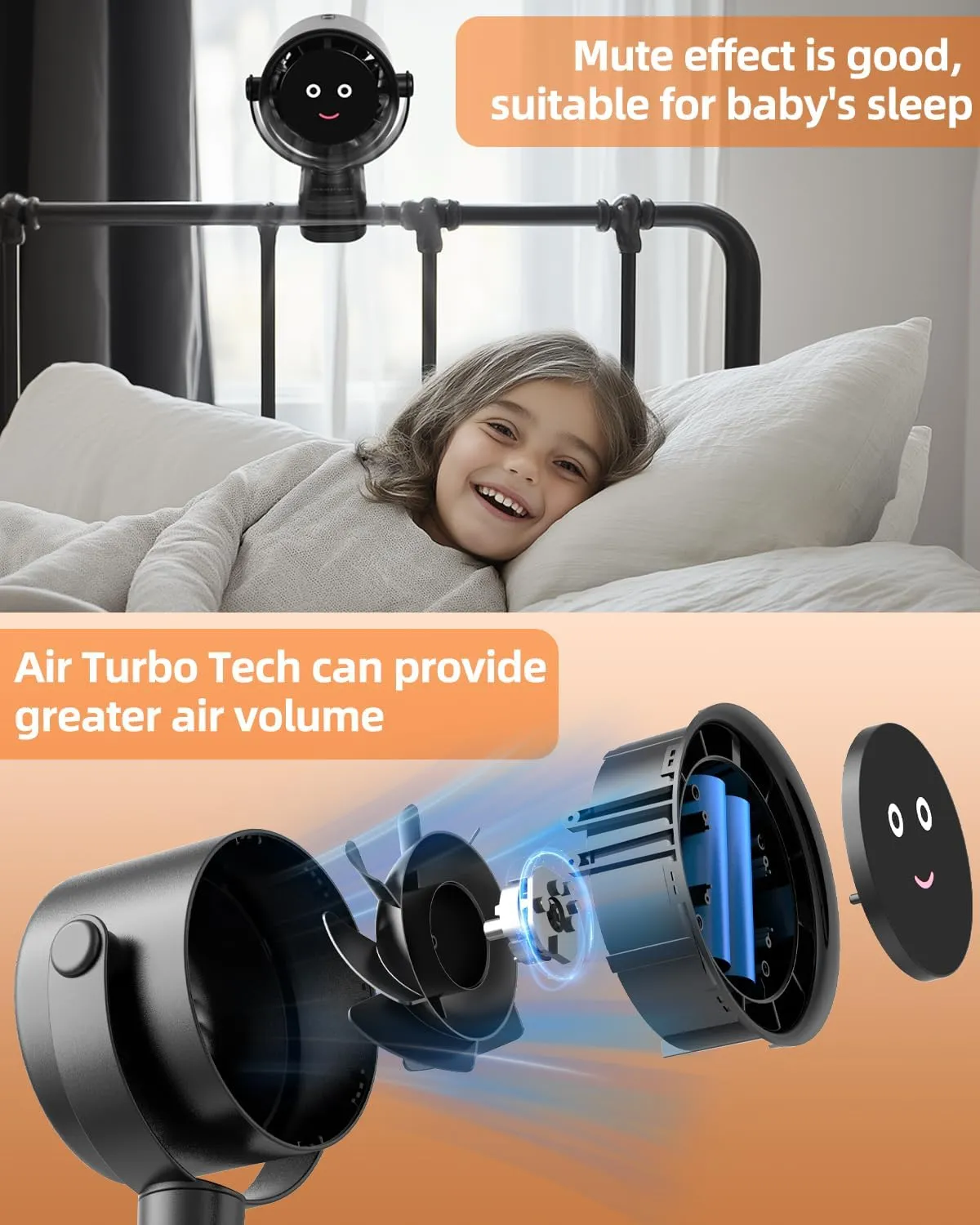 Clip on Fan for Bed, Portable Fan for Travel, 360 Rotate Battery Operated Personal Fan, Air Turbo Tech & Digital display, stroller fan with 5 Speeds, For Home Office Stroller Camping - Black