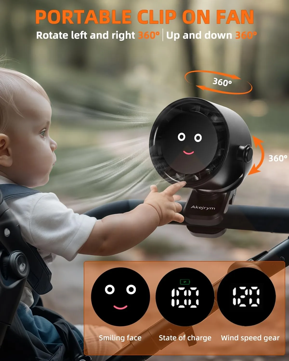 Clip on Fan for Bed, Portable Fan for Travel, 360 Rotate Battery Operated Personal Fan, Air Turbo Tech & Digital display, stroller fan with 5 Speeds, For Home Office Stroller Camping - Black