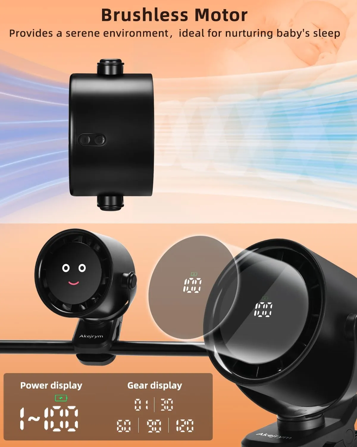 Clip on Fan for Bed, Portable Fan for Travel, 360 Rotate Battery Operated Personal Fan, Air Turbo Tech & Digital display, stroller fan with 5 Speeds, For Home Office Stroller Camping - Black