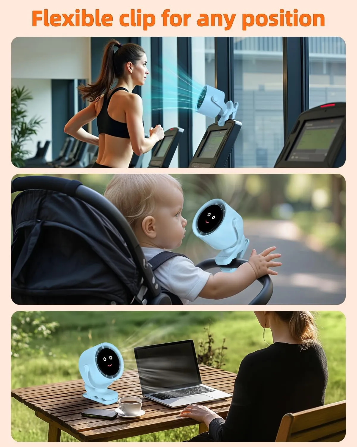 Clip on Fan for Bed, Portable Fan for Travel, 360 Rotate Battery Operated Personal Fan, Air Turbo Tech & Digital display, stroller fan with 5 Speeds, For Home Office Stroller Camping - Blue