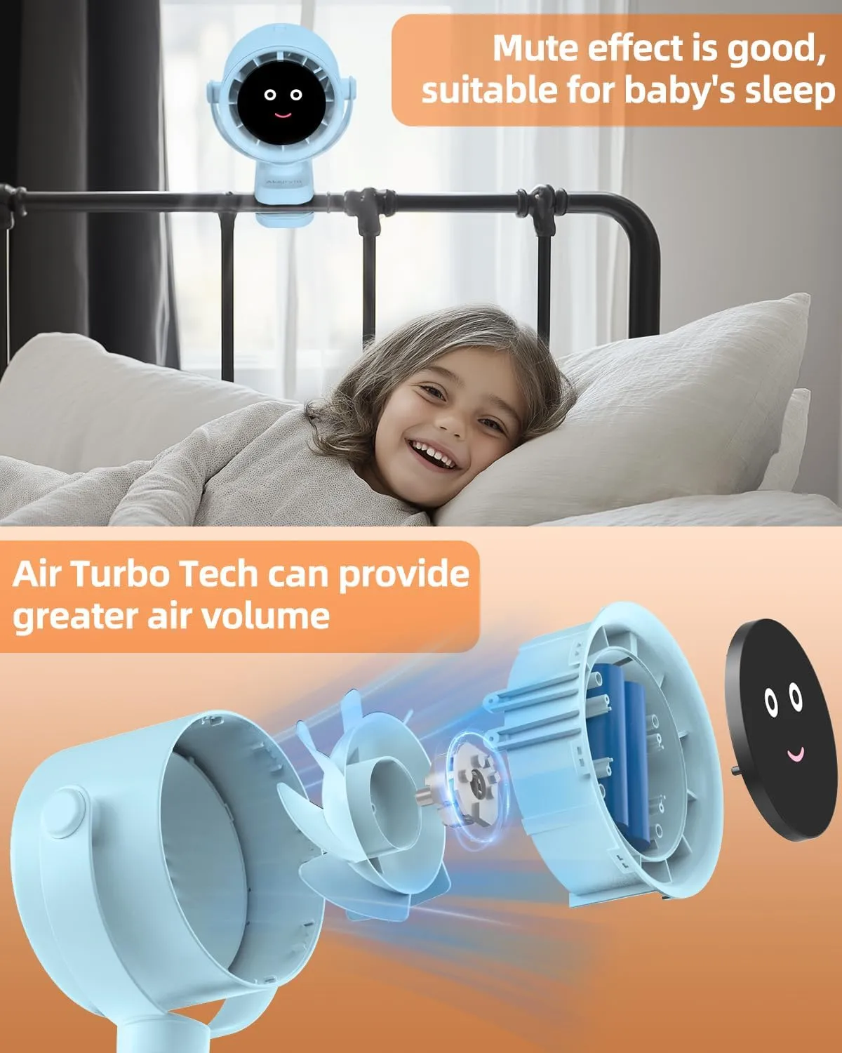 Clip on Fan for Bed, Portable Fan for Travel, 360 Rotate Battery Operated Personal Fan, Air Turbo Tech & Digital display, stroller fan with 5 Speeds, For Home Office Stroller Camping - Blue