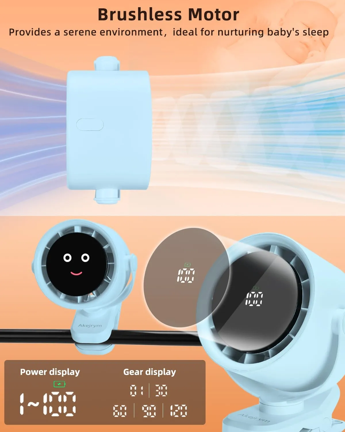 Clip on Fan for Bed, Portable Fan for Travel, 360 Rotate Battery Operated Personal Fan, Air Turbo Tech & Digital display, stroller fan with 5 Speeds, For Home Office Stroller Camping - Blue