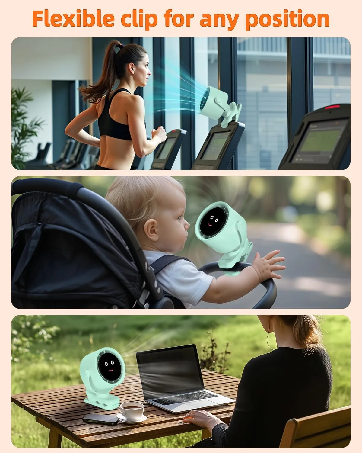 Clip on Fan for Bed, Portable Fan for Travel, 360 Rotate Battery Operated Personal Fan, Air Turbo Tech & Digital display, stroller fan with 5 Speeds, For Home Office Stroller Camping - Green