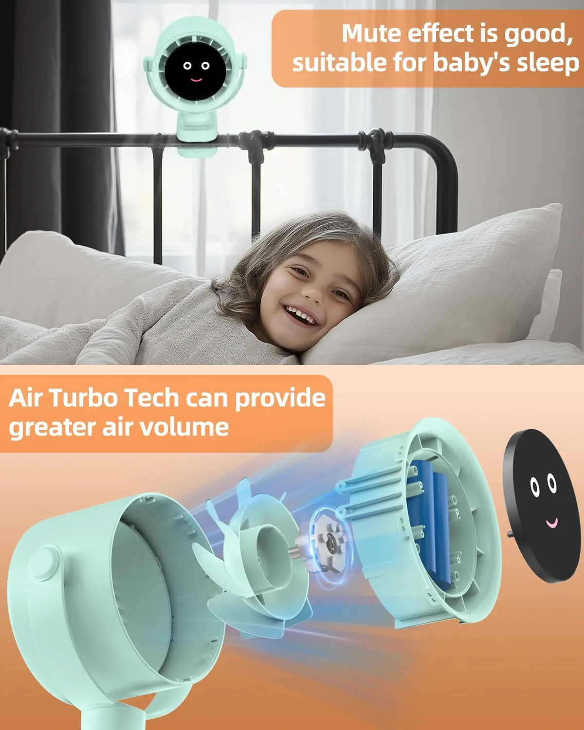 Clip on Fan for Bed, Portable Fan for Travel, 360 Rotate Battery Operated Personal Fan, Air Turbo Tech & Digital display, stroller fan with 5 Speeds, For Home Office Stroller Camping - Green