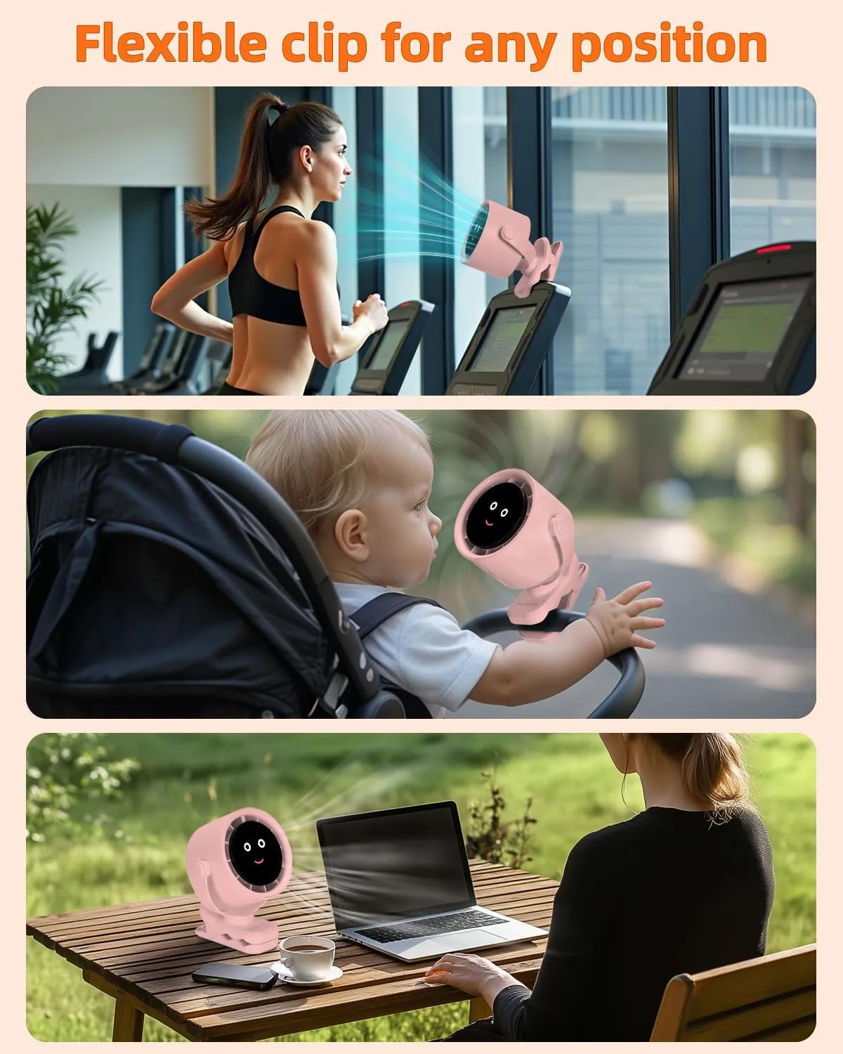 Clip on Fan for Bed, Portable Fan for Travel, Small Powerful 5 Speed Quiet 360 Rotate, Air Turbo Tech & Digital display, For Home Office Stroller Camping (Pink)