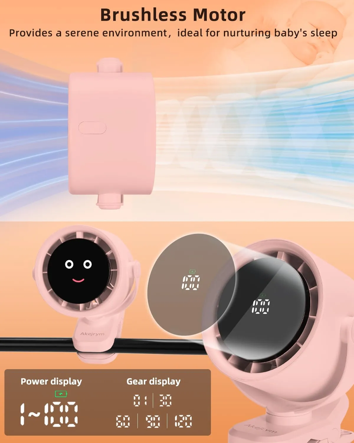 Clip on Fan for Bed, Portable Fan for Travel, Small Powerful 5 Speed Quiet 360 Rotate, Air Turbo Tech & Digital display, For Home Office Stroller Camping (Pink)