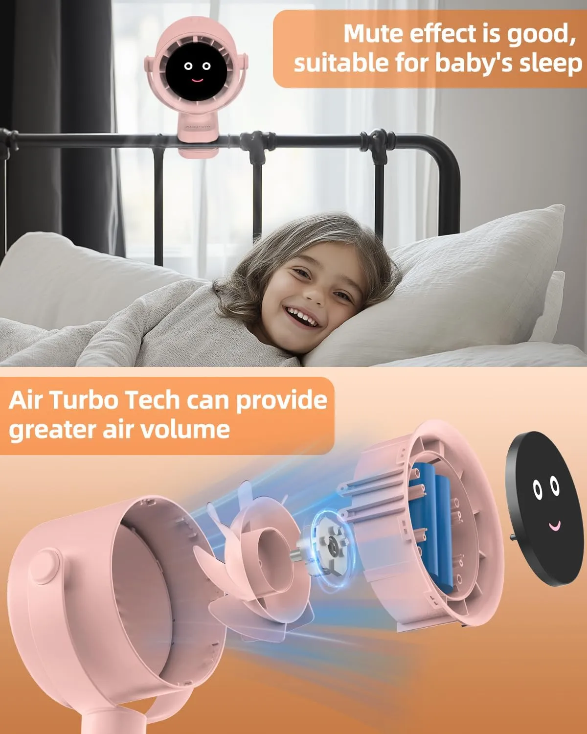 Clip on Fan for Bed, Portable Fan for Travel, Small Powerful 5 Speed Quiet 360 Rotate, Air Turbo Tech & Digital display, For Home Office Stroller Camping (Pink)