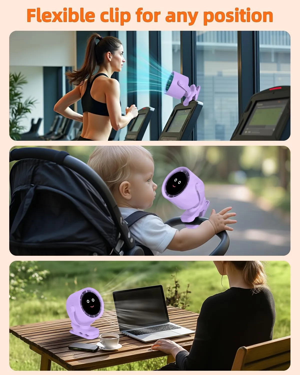 Clip on Fan for Bed, Portable Fan for Travel, Small Powerful 5 Speed Quiet 360 Rotate, Air Turbo Tech & Digital display, For Home Office Stroller Camping (Purple)