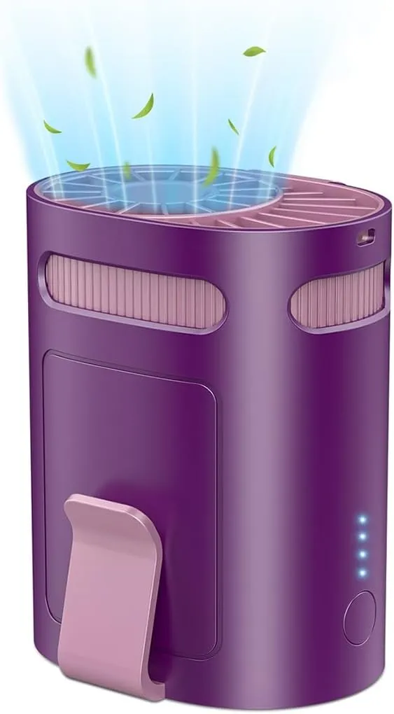 Clip on Fan for Shirt Belt Hip Pants-Compact Portable Waist Fan Rechargeable Long Lasting,Wireless Personal Body Fans that Blow Cold Air,Necklace Lanyard Cool Gadgets for Work Traveling Outdoor Purple Waist-mounted portable fan for outdoor use