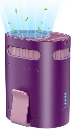 Clip on Fan for Shirt Belt Hip Pants-Compact Portable Waist Fan Rechargeable Long Lasting,Wireless Personal Body Fans that Blow Cold Air,Necklace Lanyard Cool Gadgets for Work Traveling Outdoor Purple Waist-mounted portable fan for outdoor use