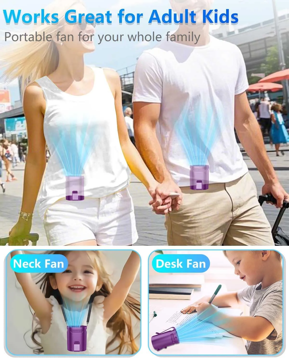 Clip On Fan for Shirt Belt Pants-Mini Lightweight Portable Waist Fan Rechargeable Battery Powered,Hands Free Belt Loop Tshirt Hip Poctet Hard Hat Body Cooler Travel Camping Sports Deep Purple