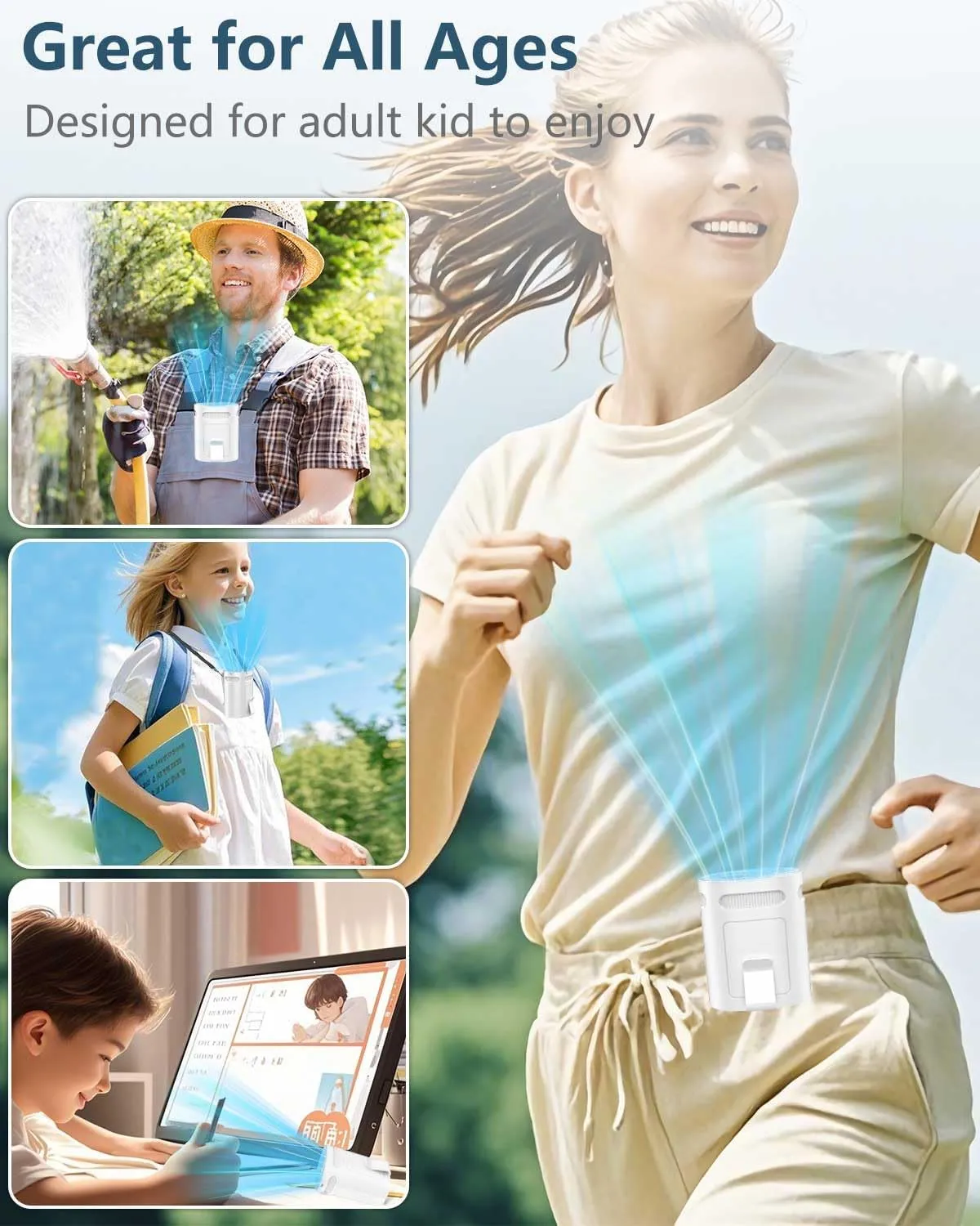 Clip On Fan for Shirt Belt Pants-Portable Waist Fan,Tiny Personal Fans Rechargeable Battery Powered Air Conditioner,White Powerful Soundless Body Fans Under Clothes for Outdoor Camping Walking Travel