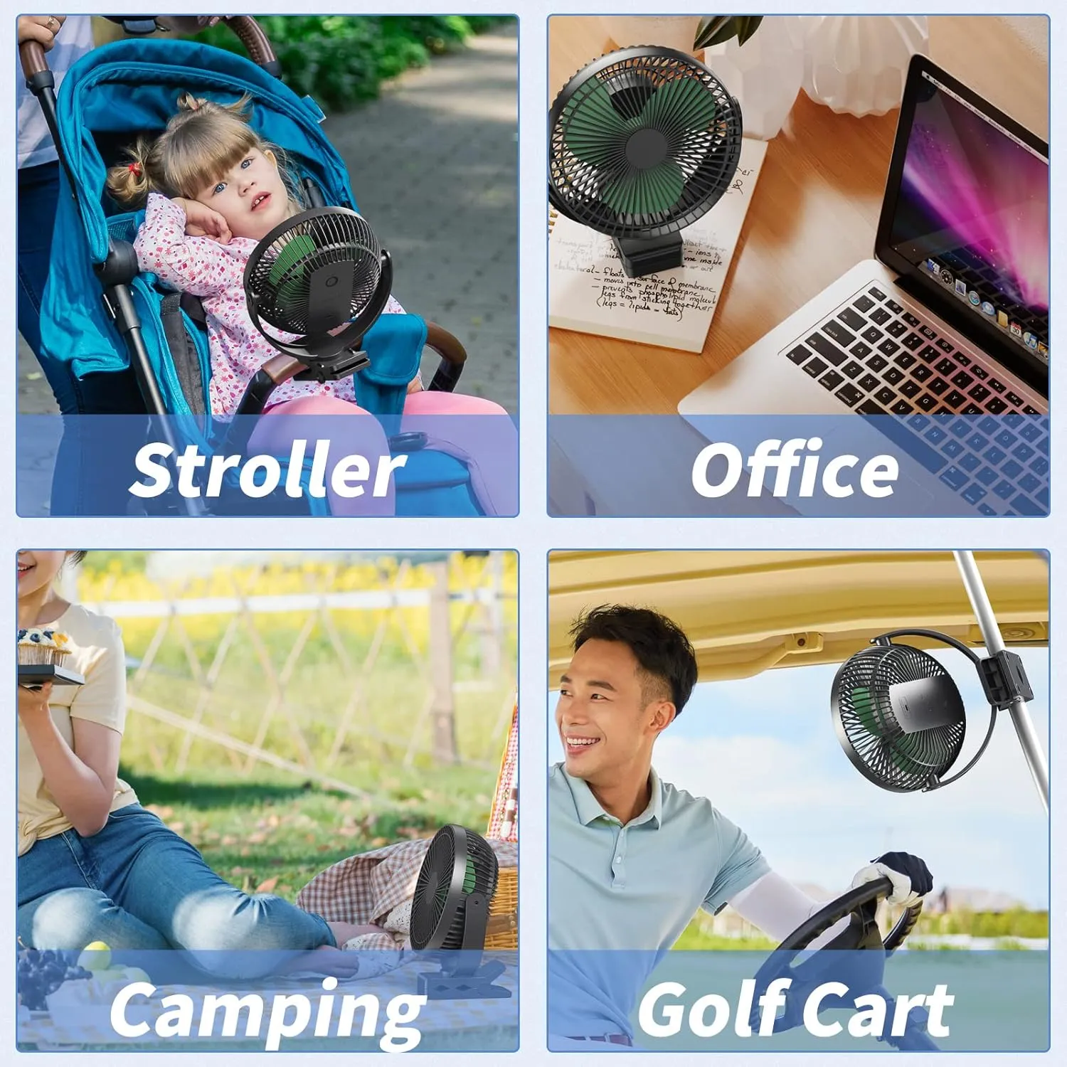 Clip on Fan, Rechargeable Portable Fan, 8 Inch Small Desk Fan - 10000mAh Battery Powered Fan with 4 Speed, 360 Rotation Personal Fan Suitable for Golf Cart, Bedroom, Travel and Camping (Green)