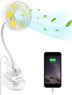 Clip on Fan Small Mini Fan, Portable Usb Battery Operated Fan, Rechargeable Baby Stroller Fan, Quiet Personal Desk Fan 3 Speeds Flexible Neck Great for Bed Office Car Dorm Camping Beach, White USB desktop fan for workspace