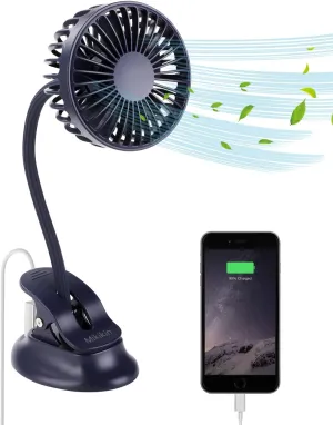Clip on Small Mini Fan, Portable Usb Battery Operated Rechargeable Quiet Personal Desk/ Baby Stroller Fan 3 Speeds Flexible Neck Great for Bed Office Car Dorm Travel Camping Beach USB desktop fan for workspace