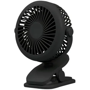 Clip-On Tilt Rechargeable Fan - Black Portable Personal Cooling Device USB Powered Adjustable Speed Quiet Operation Travel Office Home Use quiet usb desktop fan with modern design