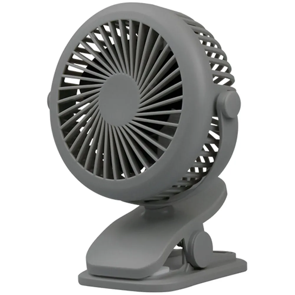 Clip-On Tilt Rechargeable Fan - Grey Portable Personal Cooling Device USB Powered Adjustable Speed Quiet Operation Travel Office Home Use quiet usb desktop fan with modern design