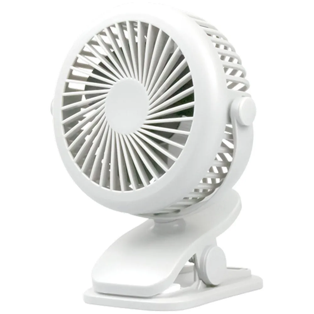 Clip-On Tilt Rechargeable Fan - White Portable Personal Cooling Device USB Powered Adjustable Speed Quiet Operation Travel Office Home Use quiet usb desktop fan with modern design