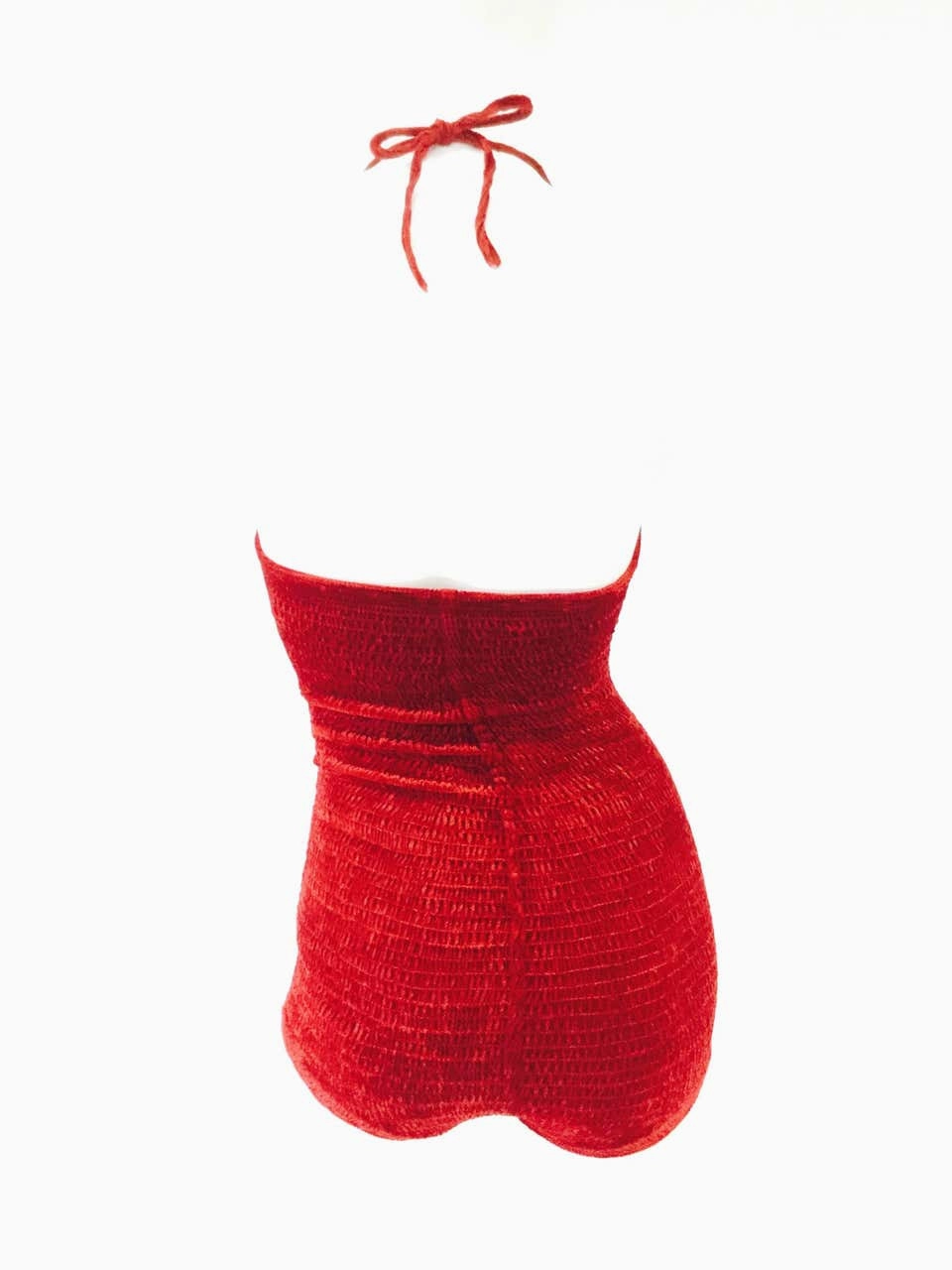 Cole of California Ruched Halter Scarlet Red Velvet Bathing Suit, 1950s