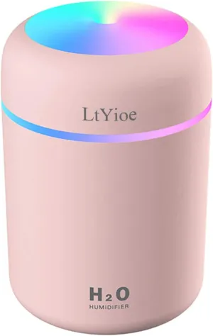 Colorful Cool Mini Humidifier, USB Personal Desktop Humidifier for Car, Office Room, Bedroom,etc. Auto Shut-Off, 2 Mist Modes, Super Quiet. (Pink) Desktop fan with humidification feature