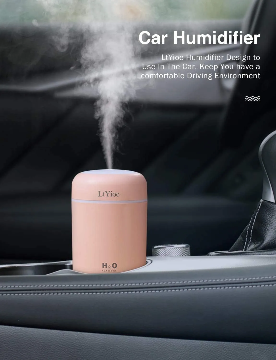 Colorful Cool Mini Humidifier, USB Personal Desktop Humidifier for Car, Office Room, Bedroom,etc. Auto Shut-Off, 2 Mist Modes, Super Quiet. (Pink)