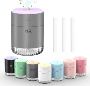 Colorful Mini Humidifier, USB Rechargeable Humidifier, small humidifier, 4 Modes Super Quiet, Humidifiers For Bedroom,Suitable For Travel Office Family Baby Bedroom-Grey Desktop fan with humidification feature