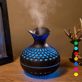 Colorful Cool Mini Humidifier, Flower Shape Humidifier,USB Personal Desktop Humidifier for Car, Office Room, Bedroom,etc. 2 Mist Modes, 7 colors,Super Quiet (Darkwood) Desktop fan with humidification feature